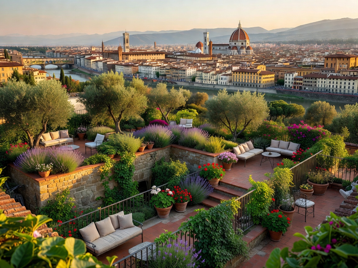 B-Roof multi-level panoramic garden terrace overlooking the Florentine skyline
