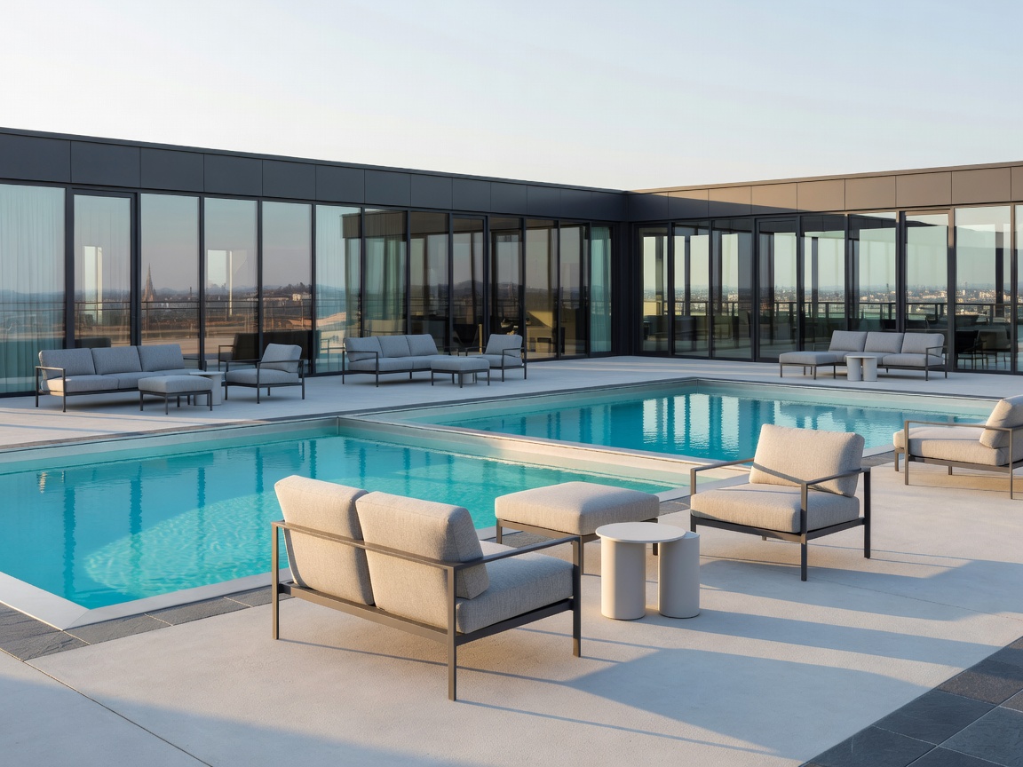 Ceresio 7 rooftop terrace with swimming pools and modern lounge seating in Milan