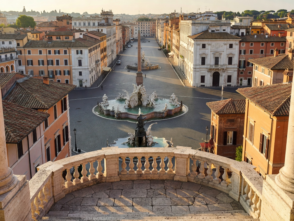 Terrazza Borromini overlooking Piazza Navona and Bernini fountains in Rome